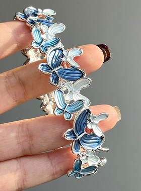 渐变雾霾蓝蝴蝶弹力绳手镯小众新中式国风清冷感显白高颜值手饰