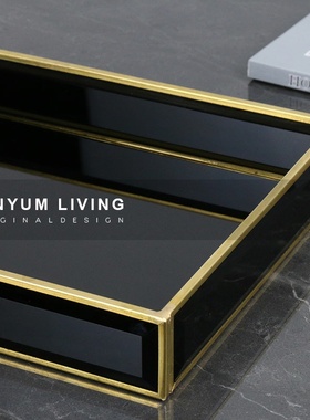 简约现代玻璃金边托盘桌面t收纳家居创意摆件售楼处样板房软装饰