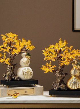 新中式葫芦发财树摆件客厅酒柜电视柜玄关装饰品家居乔迁新居礼品