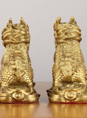 全铜元宝麒麟摆件一对护宝麒麟家居店铺办公室麒麟摆件装饰