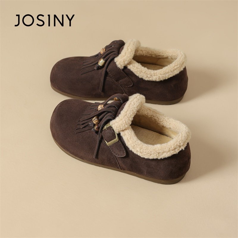 卓诗尼加绒保暖勃肯鞋女款2025新款冬季棉鞋复古流苏毛毛鞋豆豆鞋,淘宝优惠券,粉丝福利购,淘宝优惠卷