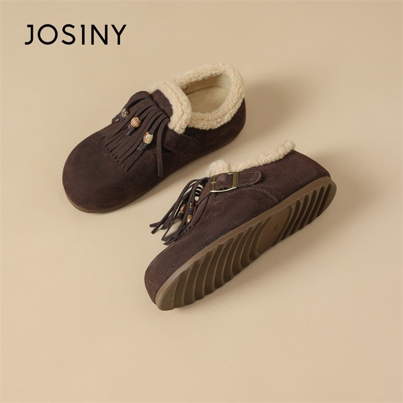 卓诗尼加绒保暖勃肯鞋女款2025新款冬季棉鞋复古流苏毛毛鞋豆豆鞋,淘宝优惠券,粉丝福利购,淘宝优惠卷