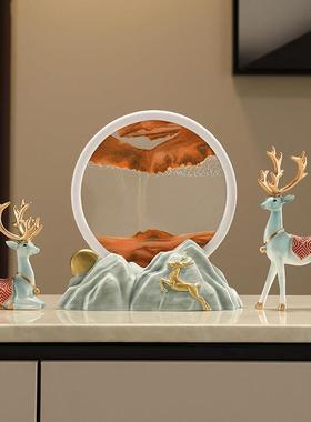 招财鹿流沙画沙漏摆件轻奢高档家居客厅酒柜电视柜办公室桌装饰品