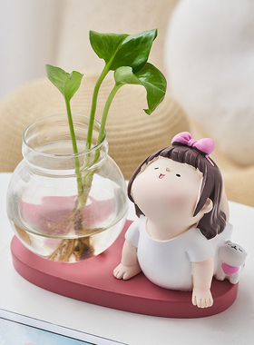 可爱水培绿萝植物小花瓶办公室桌面装饰解压摆件创意插花水养器皿