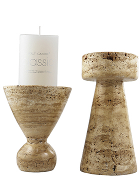 现代轻奢黄洞大理石烛台客厅餐桌样品屋展示中心样板间U家居艺术