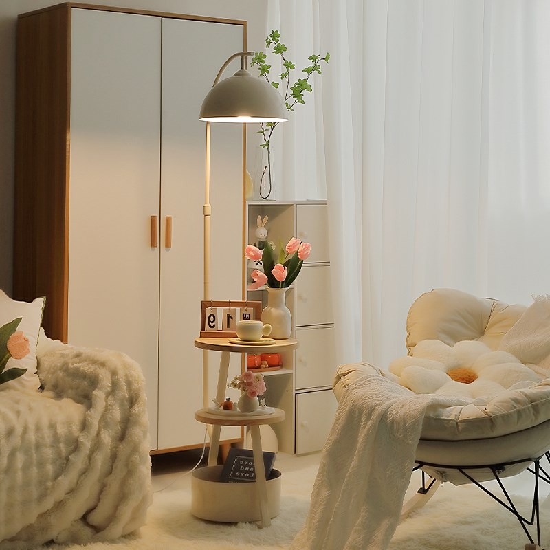 现代简约客厅沙发边几落地灯奶油风温馨氛围感床头U柜一体卧室台 - 图0