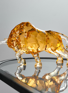 现代轻奢亚克力水晶牛摆件酒柜装饰品办公室桌面摆设牛气冲天