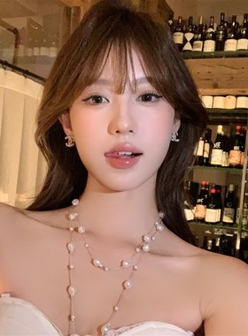 【蜜桃茶】法式长款满天星珍珠项链多层叠戴绝美配裙子锁骨颈链女