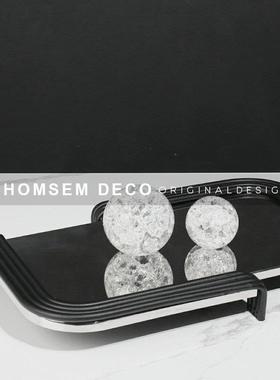 简约现代金属镜面收纳托盘样板房桌面摆设软装饰品茶几售楼处摆件