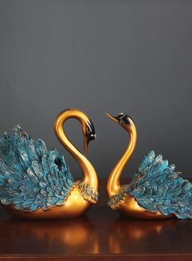 欧式轻奢客厅摆件高级感 情侣黑天鹅装饰工艺品 家居饰品结婚礼物