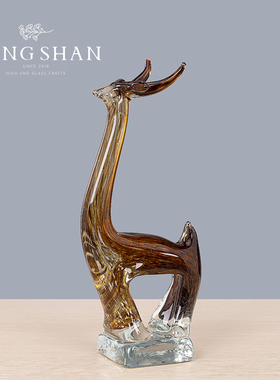 创意鹿玻璃摆件客厅电视柜酒柜y家居装饰品轻奢新房乔迁新居小摆
