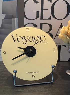 中古法式奶油钟摆件带支架创意字母玻璃静音挂钟表V品质氛围感家