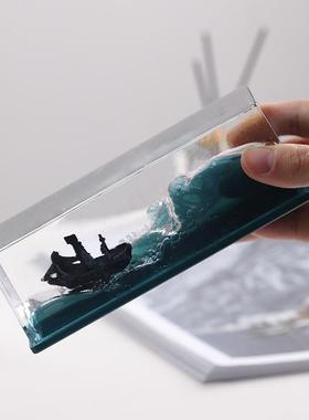 永不沉没翻船摆件航母男女学生日礼物乘风破浪游轮流体漂流瓶桌面