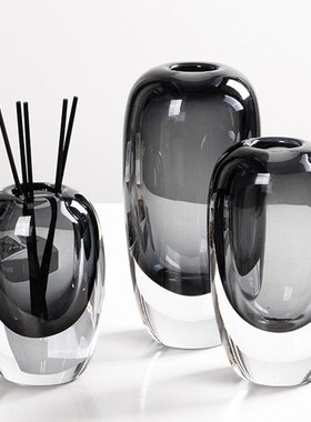 包邮简约现代水晶玻璃花器圆润厚重样板房装饰玄关餐厅家居软装饰