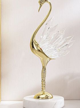 天鹅创意摆件情侣家居客厅轻奢桌面装饰品水晶高档卧室玄关现代酒