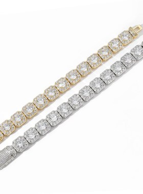 ICE BLING 10MM冰糖满钻锆石男士手链方形冰糖链嘻哈小众网球手链