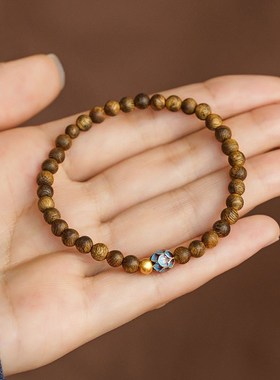 天然沉香木金珠盘文玩手串男女情侣景泰蓝莲花转运珠复古小众手链