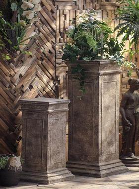 欧式罗马柱底座盆垫简约做旧方形柱子室外花园阳台装饰摆件工艺品