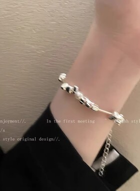 珍珠黑胆石拼接手链女生轻奢小众设计高级冷淡风精致气质手串手饰