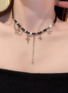 y2k千禧辣妹流苏星星项链ins小众高级感设计嘻哈甜酷锁骨链choker