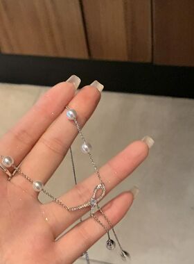 蝴蝶结珍珠流苏项链女轻奢小众