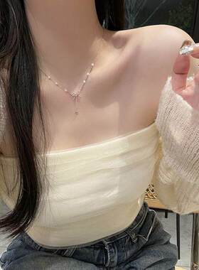 浪漫情书！蝴蝶结珍珠流苏项链女轻奢小众颈链高级感配裙子锁骨链