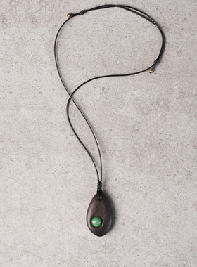 非鱼之家手工镶嵌东陵玉黑檀木吊坠男简约中性文艺个性饰毛衣链品