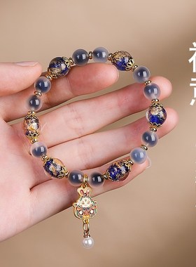 杭州灵隐代请香灰瓷手链琉璃手串绿幽灵竹节猫眼吞金兽莲花平安扣