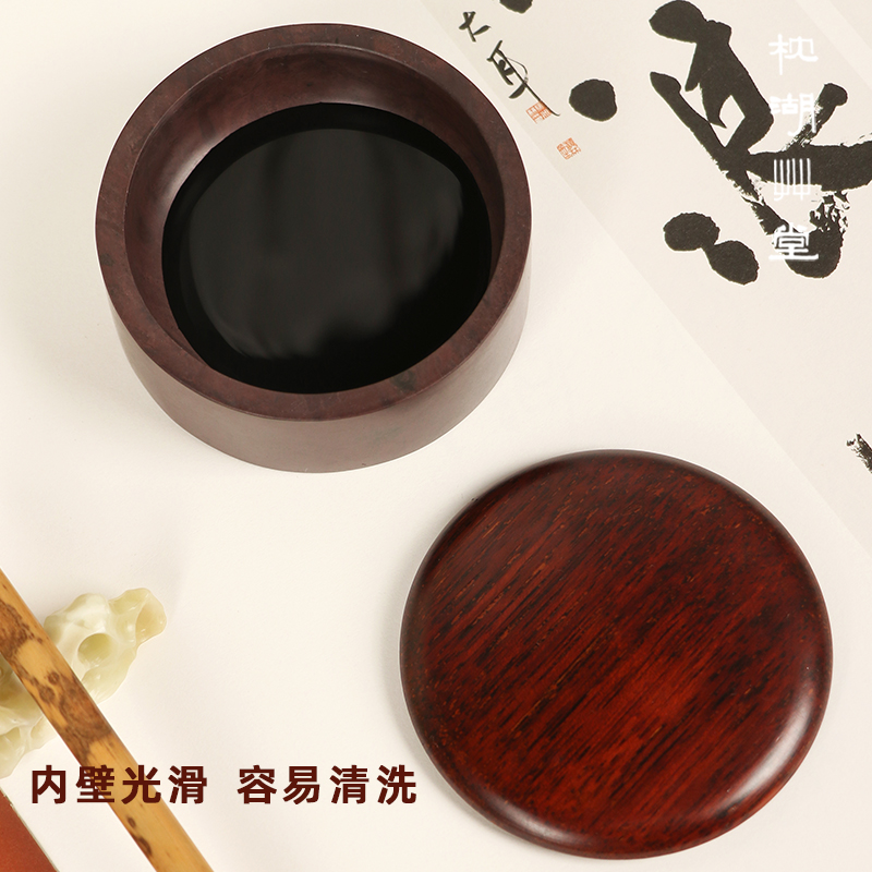 枕湖草堂 磨墨端砚砚台肇庆带盖墨盒防干老坑原石便携式砚池盛墨 - 图3