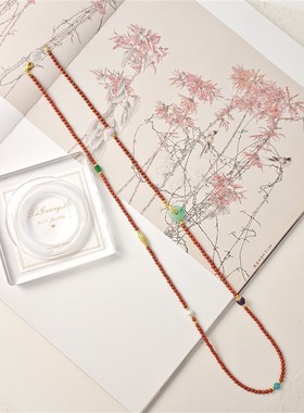 易王同样的南方红色项链柿子红色串珠毛衣链