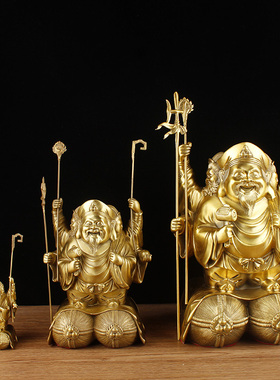 纯铜三面大黑天财神佛像摆件大黑天神像铜摆件招手财神本命佛像