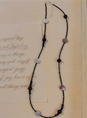 极简小巧水晶玛瑙黑贝中长款项链小巧细颈链不规则个性锁骨链叠戴