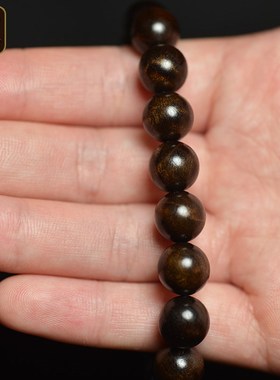 金丝楠木手串单圈碳化料水波纹小叶桢楠老料男女木珠子佛珠10mm