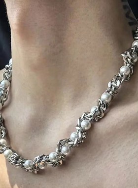 高级感潮牌小众设计叠戴缠绕颈链钛钢古巴项链男女锁骨链配饰品