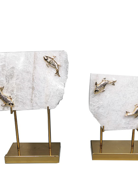 新中式桌面d水晶鱼创意摆件样板房售楼处别墅金属工艺软装装饰摆