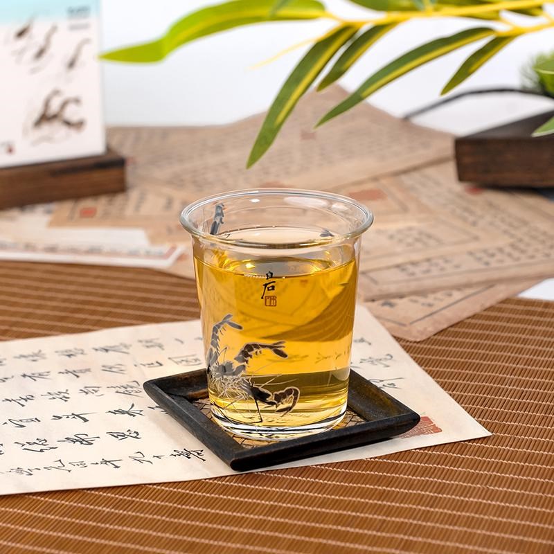 清华大学艺术博物馆萌生t展齐白石画作六虾图玻璃杯办公室喝水杯