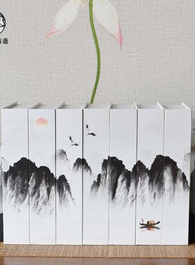 新中式创意水墨山彷真书假书书盒书房书挡装饰品书架书柜摆件套装