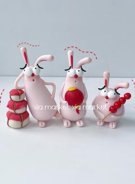 XIA原创自制大眼长耳爱心兔可爱家居摆饰装饰品车内装饰摆件动