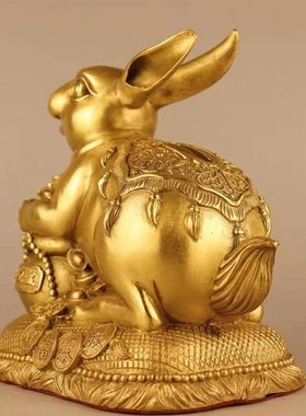 黄铜聚宝盆存钱罐兔子摆件生肖兔钱袋子兔家居办公室装饰工艺礼品