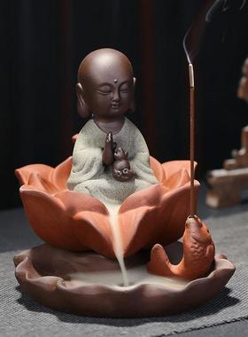 家用创意茶桌如来观音香道线香炉檀香回流香薰炉紫砂倒流香炉摆件