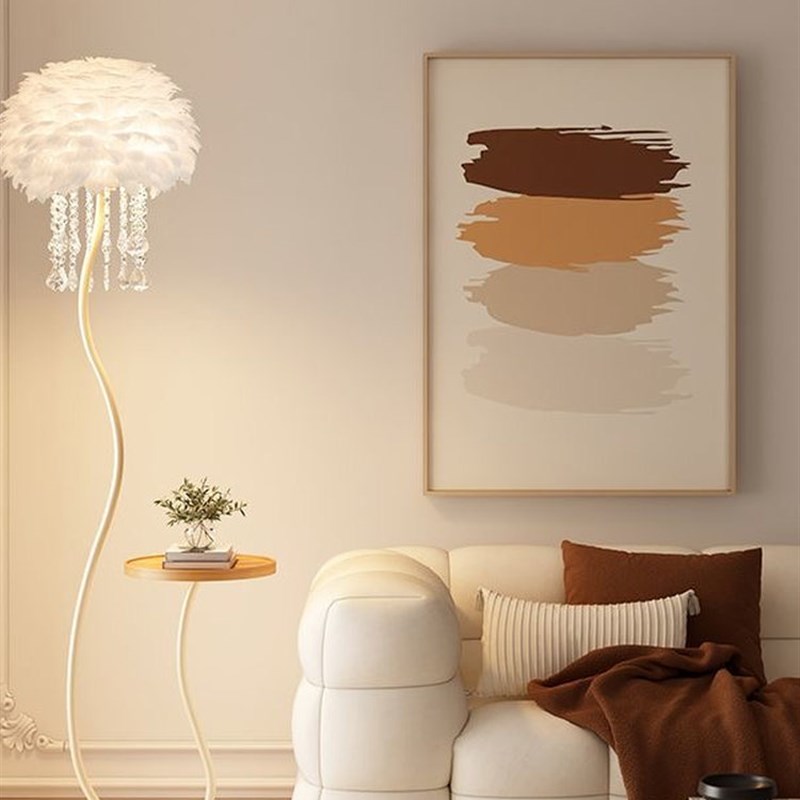 羽毛落地灯客厅沙发边卧室床头y灯奶油风网红氛围感全光谱茶几台 - 图0