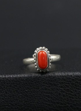 尼泊尔手工银g饰品925银镶嵌宝石戒指女 开口藏式复古个性民族指