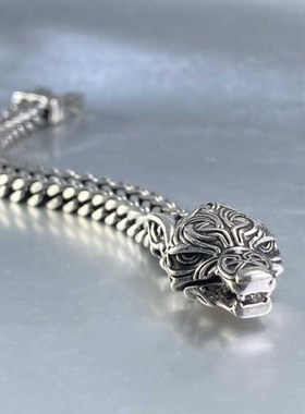 霸气男士狼头手链潮流个性复D古粗犷双排龙骨链送男朋友