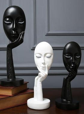 北欧创意人脸白色工艺品摆饰现代简约艺术品客厅样板房电视柜摆设