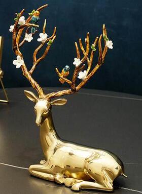 现代轻奢黄铜鹿摆件客厅家居饰品电视柜玄关装饰工艺品乔迁送礼品