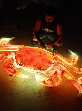 大闸蟹发光雕塑螃蟹装饰模型仿真龙虾玻璃钢摆件海鲜餐厅门头招牌