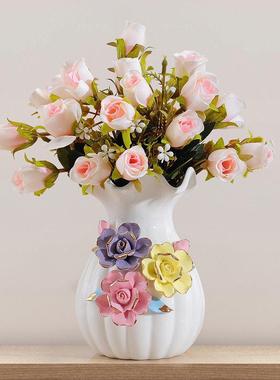 陶瓷哑光摆件天鹅花瓶花束家居装饰品艺术品客厅玄关电视柜送礼