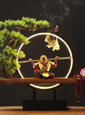 新中式灯圈禅意摆件客厅玄关创意倒流香孙悟空齐天大圣装饰居家摆