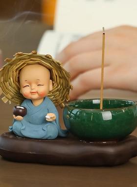 创意禅意小和尚香插香炉多色陶瓷摆件日常用途广泛