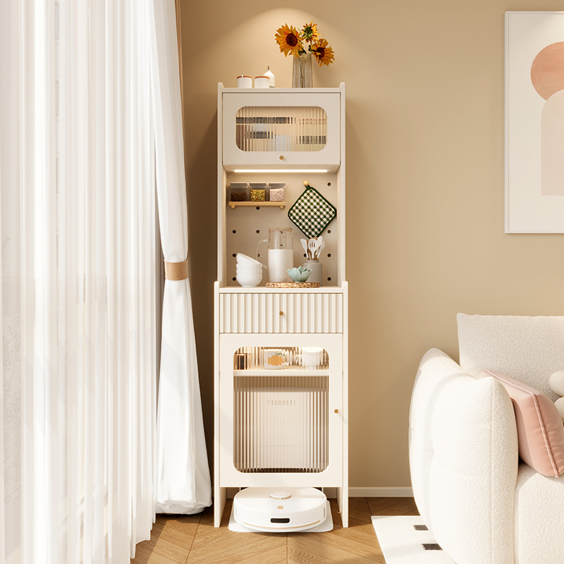 奶油风洞洞板家政柜扫地机器人收纳柜客厅储物柜餐厅茶水柜置物柜 - 图0